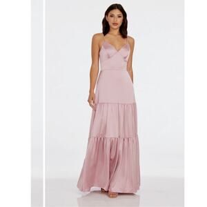 Dress the population tess tiered satin down rose canyon size small